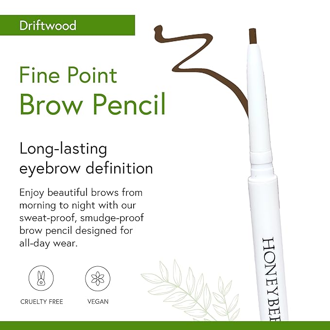 Honeybee Gardens Fine Point Brow Pencil, Driftwood, Long-Lasting Eyebrow Definition, Vegan, Cruelty-Free Beauty