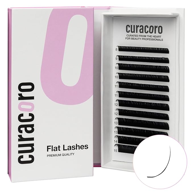 Curacoro Eclipse Flat Eyelashes Extension 13mm 0.2-D Curl, Light Lashes Extension Suppplies, Individual Eyelashes Salon Use, Black Mink False Lashes
