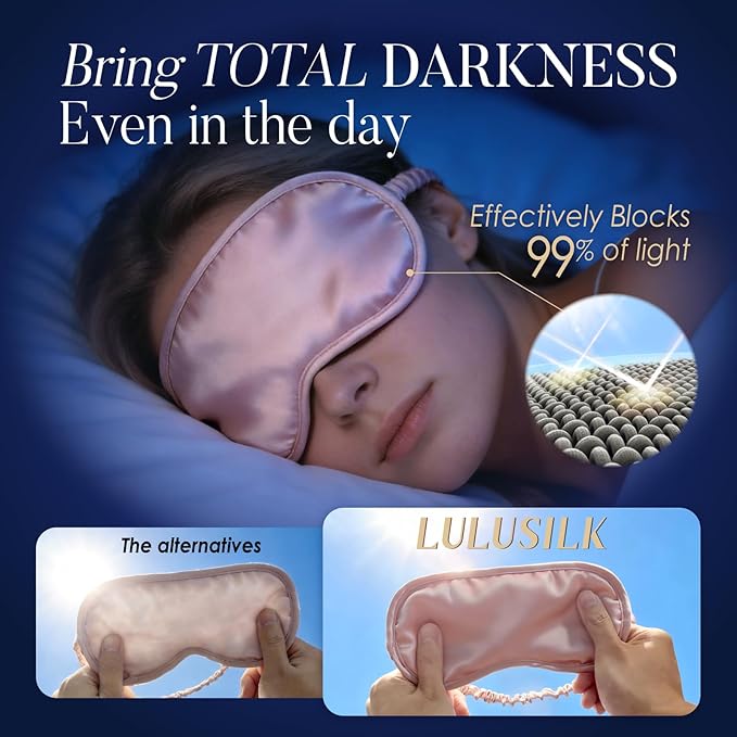 LULUSILK Mulberry Silk Sleep Eye Mask Blindfold with Elastic Strap Headband, Soft Eye Cover Eyeshade for Night Sleeping, Travel, Nap (Charcoal Gray)