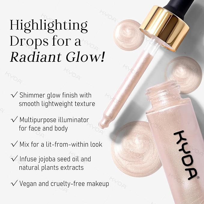 KYDA Liquid Highlighter Drops, Multiuse Liquid Glow Filter Makeup for Face & Body, Glowing Bronzer Drops with Skincare Formula, Radiant Glow Liquid Highlighter Makeup, Golden Brown
