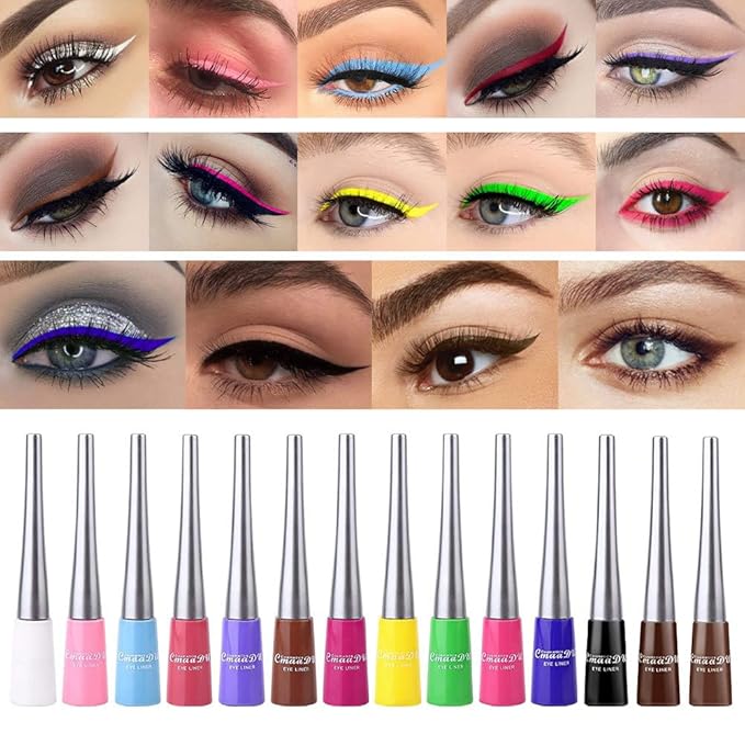 14 Colors Liquid Color Eyeliner, Halloween Waterproof Matte Colored Eyeliners Smudge-proof Fluorescent Colorful Eyeline Face Body Paint Cosplay Gifts Mother's Day for Women