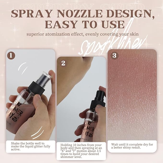Body Glitter Spray, Body Shimmer Spray Quick Drying Body Glow Shimmer Long-Lasting Shiny Glitter for Women Men for Party, Concert 2.6 Fl Oz. (Light Pink)