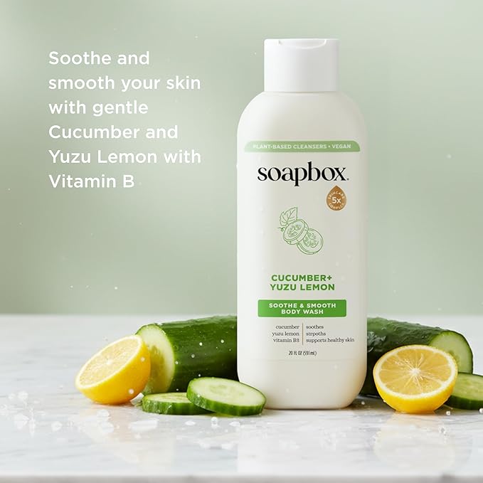 Soapbox Moisturizing Body Wash, Cucumber & Yuzu Lemon Shower Gel - Hydrating Natural Body Wash with Shea Butter - Clean Ingredients Free of Harsh Chemicals, Sulfates, Parabens & Silicones - 3 Pack