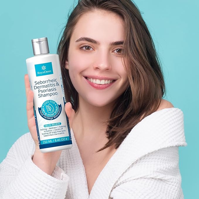 Roycederm Seborrheic Dermatitis & Psoriasis Shampoo with Scalp Massager Brush – Scalp Cleansing & Comfort Care Set for Dry, Itchy, Flaky Scalp, Dandruff & Buildup Support