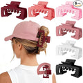 6 Pcs Hat Claw Clip for Women, Hat-Friendly Claw Clips for Baseball Cap & Trucker Hat - 4.1 Inch Large Hat Claw Clip for Medium/Thick Hair, Non-Slip Baseball Hair Clips for Hats Hairstyle, Pink