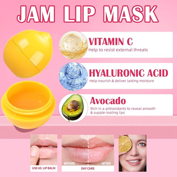 8 PCS Bee Lip Balm Lip Mask Fruit Pot for Teens Girls 10-12,Mini Cherry Lip Balm Moisturizing Strawberry Lip Sleeping Mask Overnight Treatment,Korean lip balm Gifts Set for Lips,Mothers Day Gifts