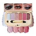 Mivota 6 Colors Pink Blue Glitter Eyeshadow Palette, Shimmer Diamond Eye Shadow Set with Dual-Ended Brush, Waterproof Long-Lasting Makeup Palette for Daily/Party, Travel-Friendly Makeup Kit, 04