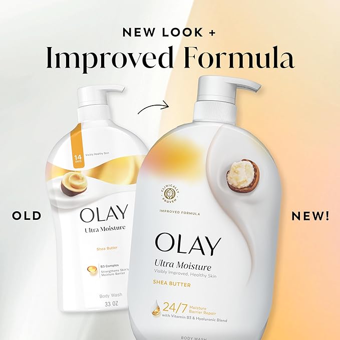 Olay Body Wash for Women, Ultra Moisture, 24/7 Moisture Barrier Repair, Hydrating Formula for Visibly Healthy Soft Skin, Vitamin B3 & Hyaluronic Blend, For All Skin Types, Shea Butter Scent, 35 fl oz