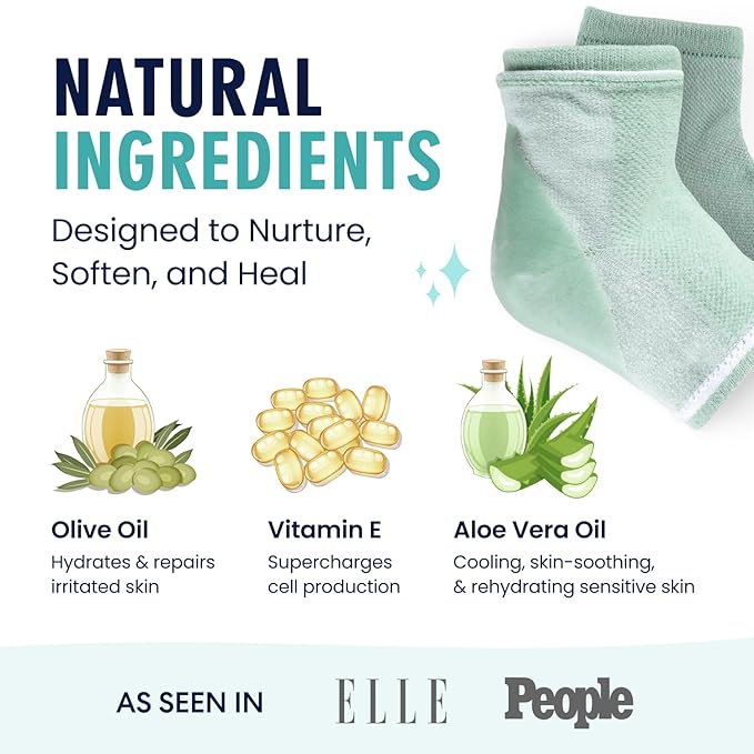 Dr. Frederick's Original Moisturizing Heel Socks for Dry Cracked Heels Treatment - Infused with Olive Oil, Jojoba Oil and Vitamin E - 2 Pairs - Self Care Gifts for Women & Men - Green Aloe