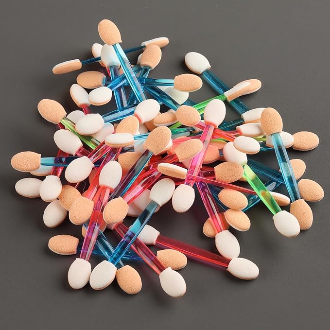 Fcozpjk Chrome Nail Powder Applicator Brushes, 100PCS Colorful Disposable Eyeshadow Applicators, Dual Side Eye Shadow Sponge Sticks, Nail Glitter Powder Pigment Pen Brush, Nail Art Applicator Tools