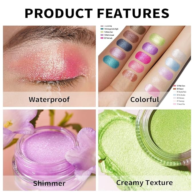 Oulac Shimmer White Cream Eyeshadow-Eye Primer| as Highlighter Waterproof & Long Lasting Blendable Glitter Eyeshadow Natural Color Eye Shadow for Women,Vegan 6g (01)