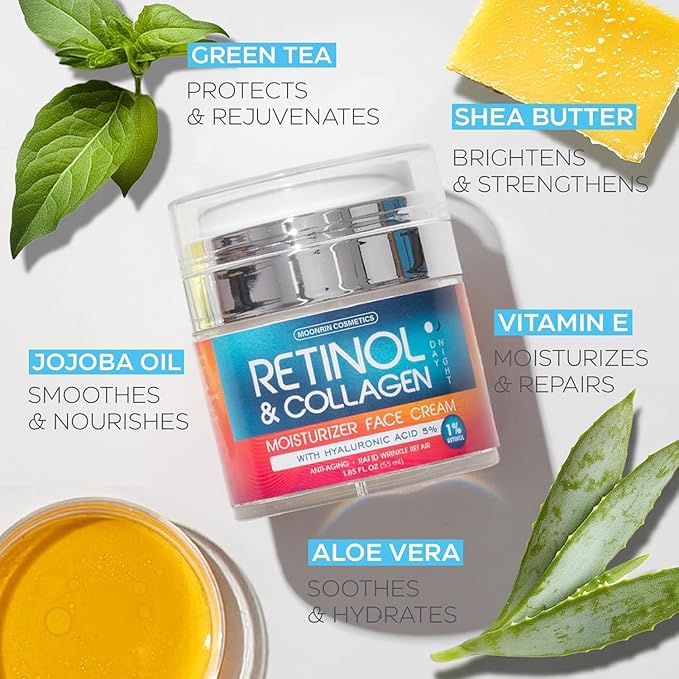 Retinol Cream for Face 2-Pack – Anti-Aging Moisturizer with Hyaluronic Acid & Collagen, Day & Night Face Cream for Wrinkles & Fine Lines, 3.7 Oz (Pack of 2)
