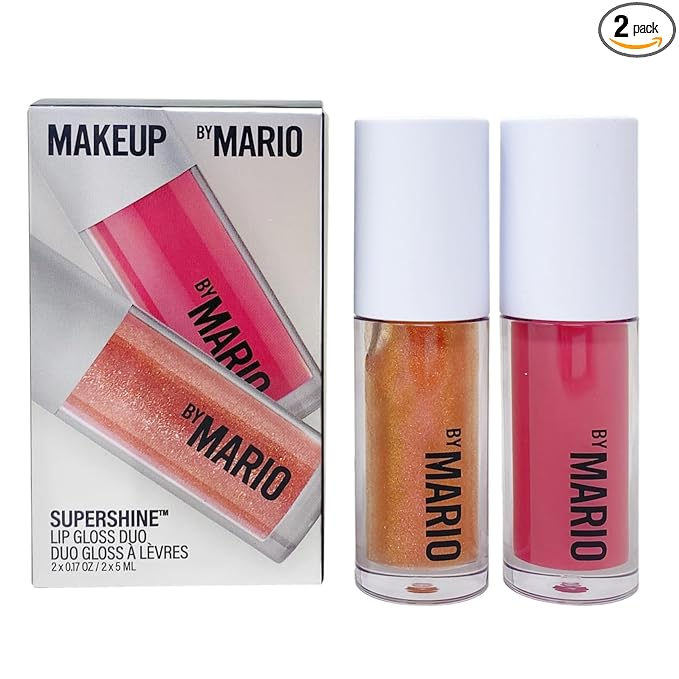 BY MARIO Makeup SuperShine Lip Gloss Duo Gift Set - Rose Gold and Rose Glaze (Full Size)
