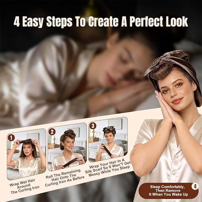 TULOBI 3 Pcs Heatless Curls Overnight - Upgraded Velvet Heatless Curls with Velcro Fastener, Overnight Jumbo Blowout Rods, Hair Curlers to Sleep in for Fine/Thick/Long Hair (Brown)