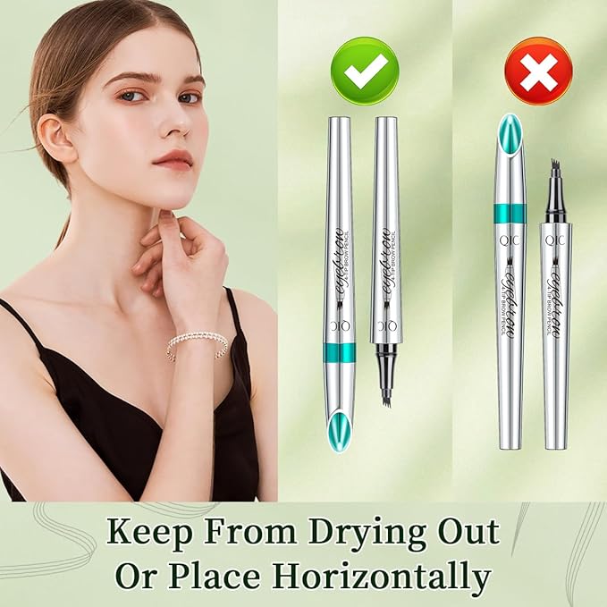 Microblading Eyebrow Pen,QIC Eyebrow 4 Tip Brow Pencil,Long-Lasting Natural Eyebrow Hair,Waterproof Magic Eyebrow Pencil Eyebrow Brush(Light Brown)