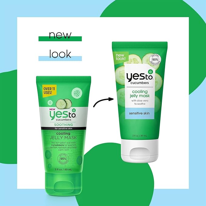 Yes To Cucumber Cooling Jelly Mask, Hydrating Bouncy Lightweight Gel Mask That Leaves Skin Feeling Cool, Soothed & Refreshed, With Cucumber Extract & Antioxidants Natural Vegan & Cruelty Free, 3 Fl Oz