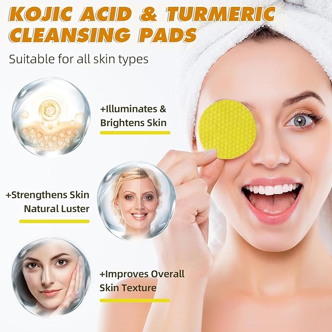 Turmeric Skincare, Vitamin C Body Wash with Cocoa Scrub & Kojic Acid Cleansing Face Pads, Daily Face & Body Cleanse Set, 16.9 fl oz & 20 Count