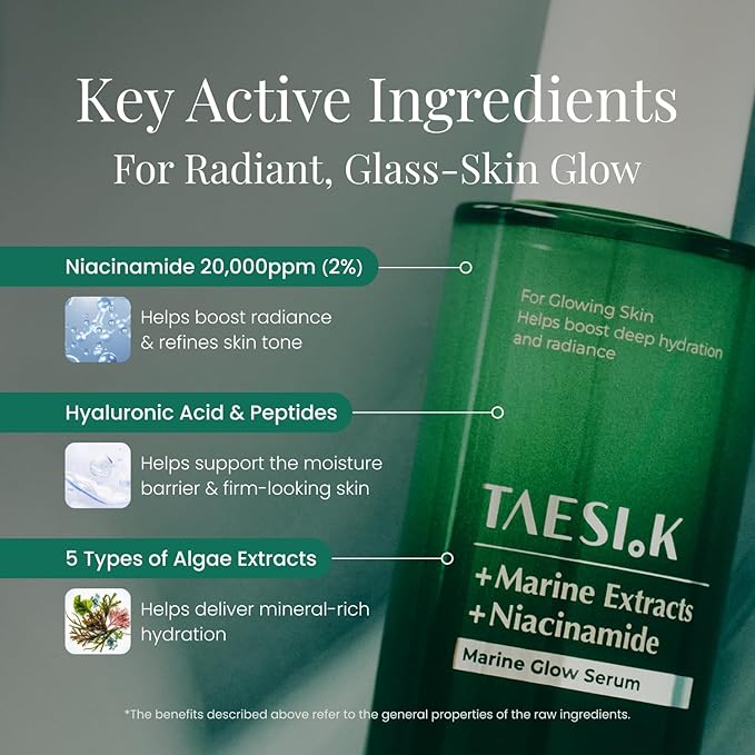 Daily Glow Boosting Serum, Hydrating Glass Skin Niacinamide Face Serum for Dull, Dehydrated&Sensitive Skin, Lightweight Soothing Care with Marine Complex, Korean Skin Care (1.69 Fl Oz / 50ml)