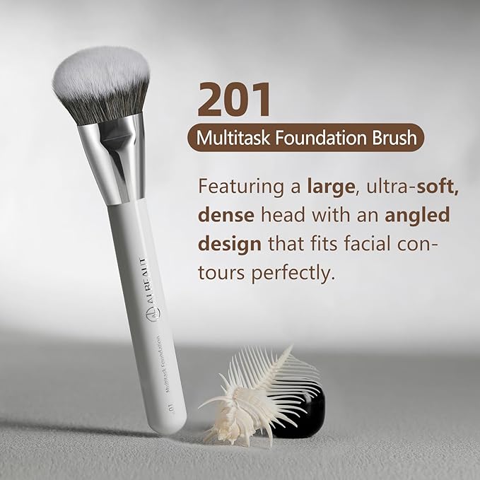 ALBEAUT 201 Angled Foundation Brush for Flawless Makeup Application Professional Liquid, Cream Powder Foundation Brush with Dense Bristles - Contoured for Precise Blending and Buffing