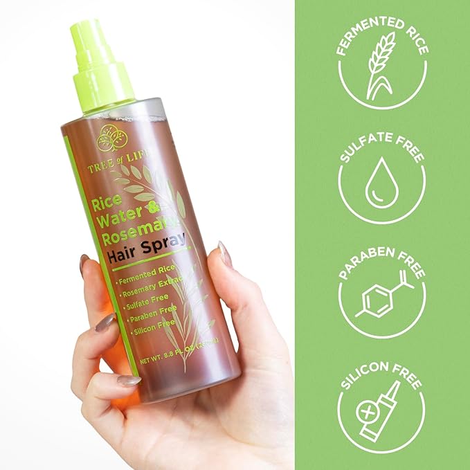 Rice Water Hair Spray Rosemary Water Spray for Hair Growth (8.8 fl oz) - Hair Thickening Fermented Rice, Caffeine, Rosemary Extract, Biotin, Keratin and Castor Oil Scalp Care