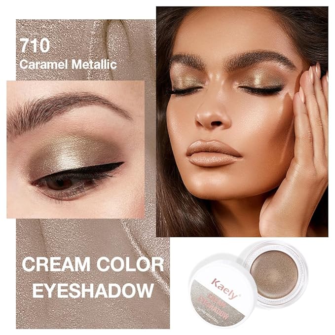 FeiCuiYun Cream Glitter Caramel Shimmer Metallic Eyeshadow Palette Makeup, Natural Single Mini Instant Holographic Eyeshadow For Women, Sombras Crema Para Ojos, Talc, Paraben & Cruelty Free, 710