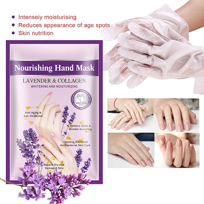 VolksRose Lavender Hand Mask Gloves - Overnight Hand Moisturizing Gloves for Dry Cracked Hands Repair, 5 Pairs Softening Spa Treatment for Rough Skin, Self Care Gifts Set for Women, Stocking Stuffers