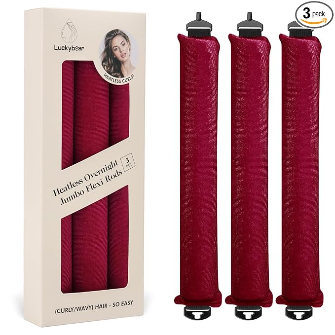 Overnight Heatless Hair Curler Blowout Rods Satin Flexi Rods for Heatless Overnight Jumbo Curls, No-Heat Styling Tools for All Hair Types, 3pcs Red