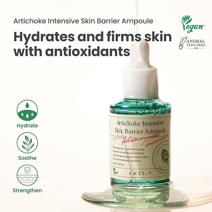 AXIS-Y Artichoke Intensive Skin Barrier Ampoule - Face Moisturizer Dark Spot Corrector Centella Ampoule - Vegan Korean Skin Care Facial Serum for All Skin Types (1.01 fl. oz.)
