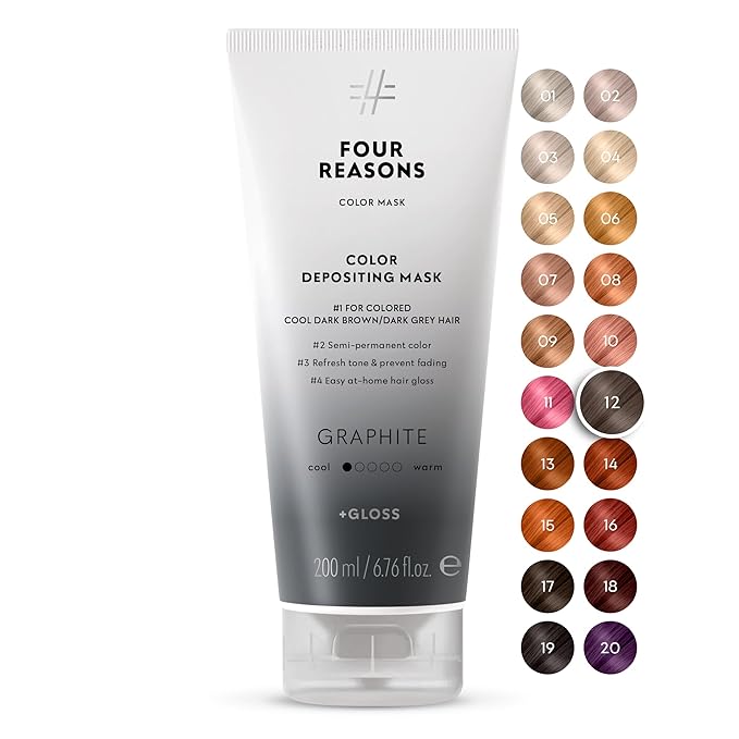 FOUR REASONS Color Mask, Graphite (27 Colors) – Hair Gloss & Color Depositing Conditioner – Semi Permanent Hair Toner for Color-Treated Hair Color For Women – Vegan & Cruelty-Free - 6.76 fl oz