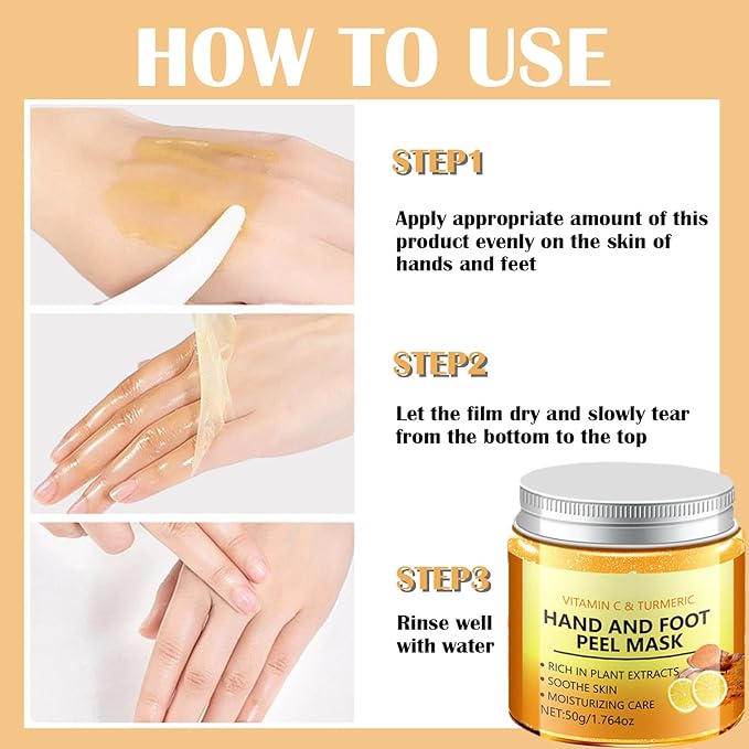 Turmeric Hand and Foot Peel Mask- Moisturizing Hydrating Nourishing Exfoliating Hand Film Hands Care Paraffin with Vitamin C & Turmeric - 1.76 Oz