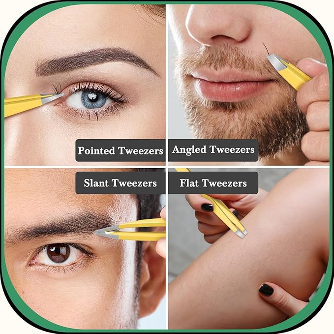TsMADDTs Eyebrow Trimmer Kit, 8 in 1 Tweezers Set for Women with Eyebrow Trimmer Scissors, Tweezers, Razor, Brush with Travel Bag