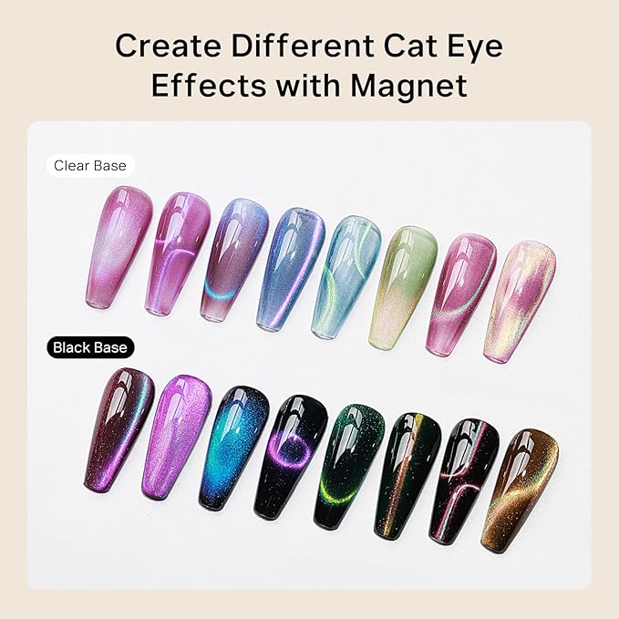 MIZHSE Cat Eye Gel Nail Polish, Gemstone Series Magnetic Gel Polish Set with Magnet Stick, Colorful Crystal Glassy Cateye Effect Soak Off Nail Art Gift for Women