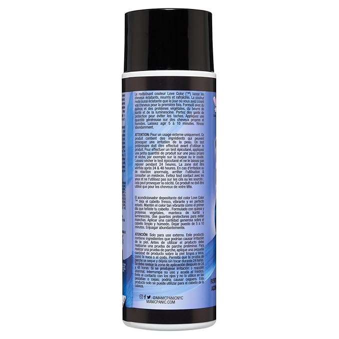 MANIC PANIC Bright Cobalt Blue Color Depositing Conditioner - Love Color Hair Conditioner Keeps Hair Vibrant, Nourished & Refreshed - Formulated with Shea Butter & Quinoa - Blue Valentine (8oz)