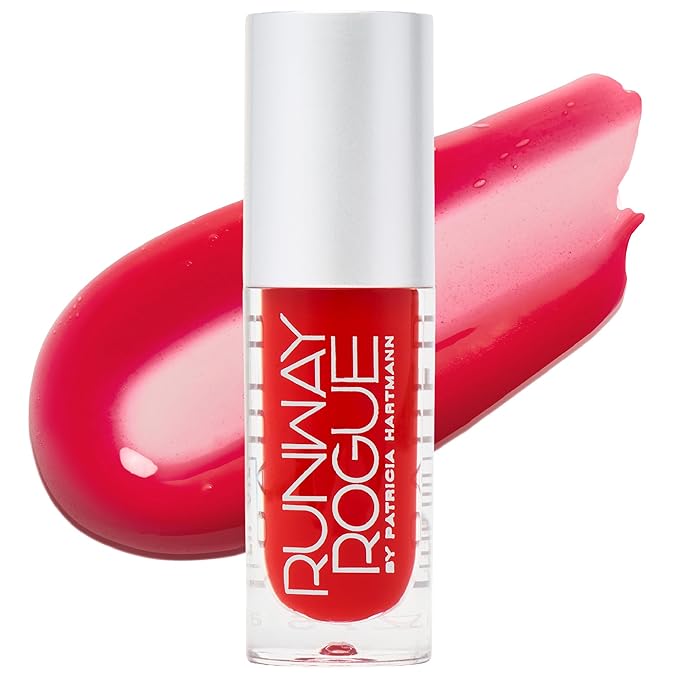 Runway Rogue Loaded Lip Oil, Hydrating and Plumping Glass-Shine Lip Oil with Tri-Peptide Formula, Maraschino-Cherry Red Shine, ‘Press Pass’