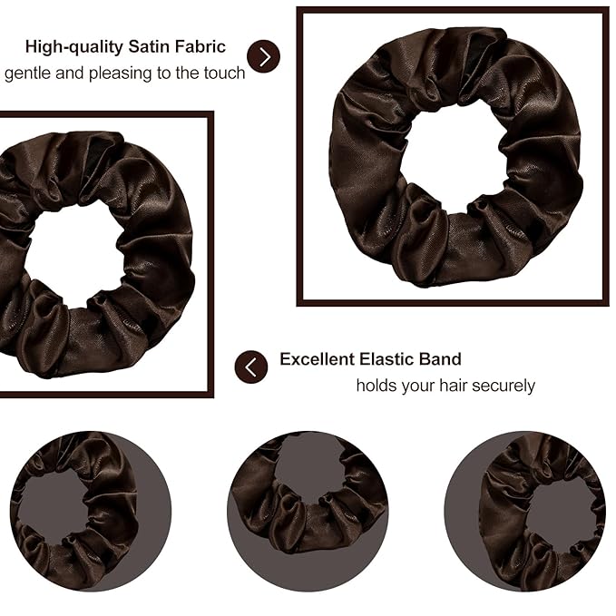 Silk Satin Scrunchies for Women Girls 12 PCS Brown Hair Scrunchies Silk Satin Hair Ties for Thick Hair Bulk Hair Ties Hair Accessories