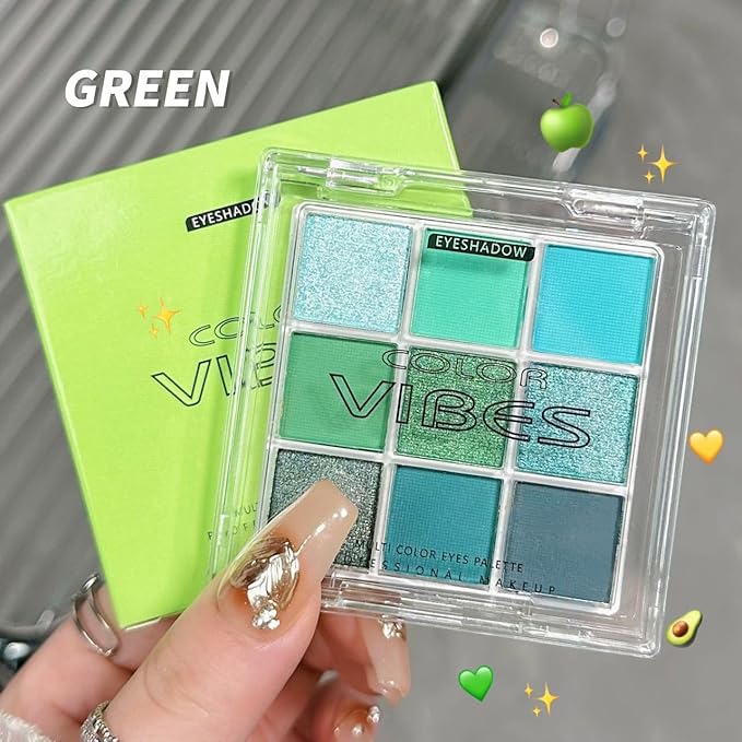URQT Green Emerald Bloom Eyeshadow Palette – 9 Vibrant Green & Teal Shades Eye Shadow for Mature Skin, High Pigmented Matte & Shimmer Finishes, Long-Lasting Nature Inspired Eye Makeup Palette