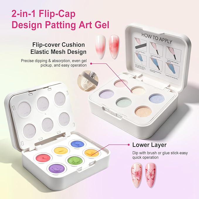 Cushion Patting Gel Polish Pallete Kit - 6 Colors Sponge Ombre Gradient Gel Pat Paint for Nails - Painting Nail Art Palette Manicure Tools for Blush Aura French Sculpting Nails Salon Home