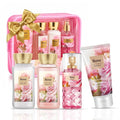 Rose Spa Gift Set For Women - 4PCS Luxury Bath and Body Kit with Shower Gel, Body Scrub, Lotion & Body Mist - Portable Travel Size Self Care Gift for Mom, Wife, Teens, Friends or Her