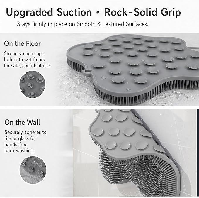 Dual-Sided Silicone Shower Foot Scrubber Mat – Foot Scrubber in Shower for Deep Cleaning & Exfoliation | Wall-Mounted Shower Foot Scrubber Mat & Back Cleaner for Men and Women(Blue, Standard)