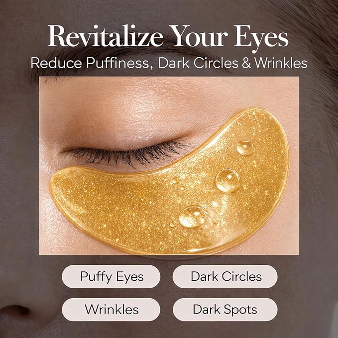 24K Gold Under Eye Patches (60 Pcs) - Collagen & Peptide Eye Masks for Dark Circles, Puffy Eyes & Wrinkles, Hydrating Cooling Eye Patches with Caffeine & Hyaluronic Acid, Suitable for Men & Women