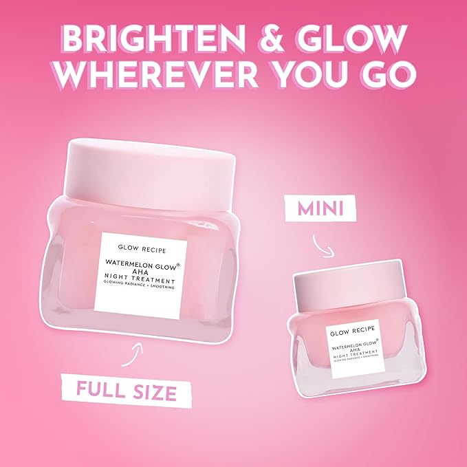 Glow Recipe Watermelon Glow AHA Night Treatment, Travel Size Overnight Mask, AHA Exfoliating Treatment with Glycolic + Lactic Acid, Hyaluronic Acid + Niacinamide, Smooth Even Tone Glow (25 ml)