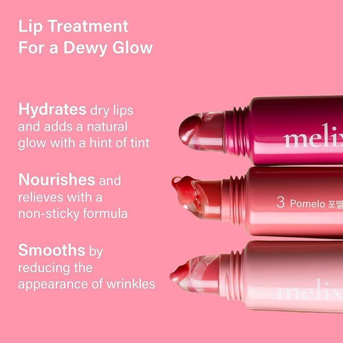 Melixir Vegan Lip Treatment, Sheer Tinted Lip Balm for Instant Hydration & Shine, Moisturizing Lip Gloss, Infused with Vegan Collagen & Jojoba Oil, Cruelty-Free, Korean Skincare-5 Camellia(0.5oz/15g)