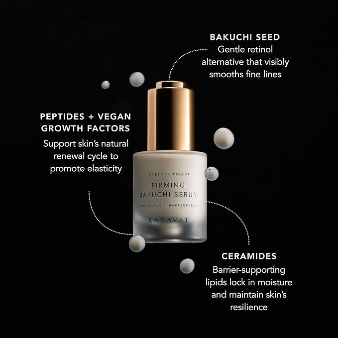 RANAVAT Firming Bakuchi Serum - Bakuchiol Serum with 8 Peptides & Vegan Growth Factors - Retinol Alternative - Ceramides - Face Serum for Visible Firming, Smoothing + Barrier Repair Support (1 Fl Oz)