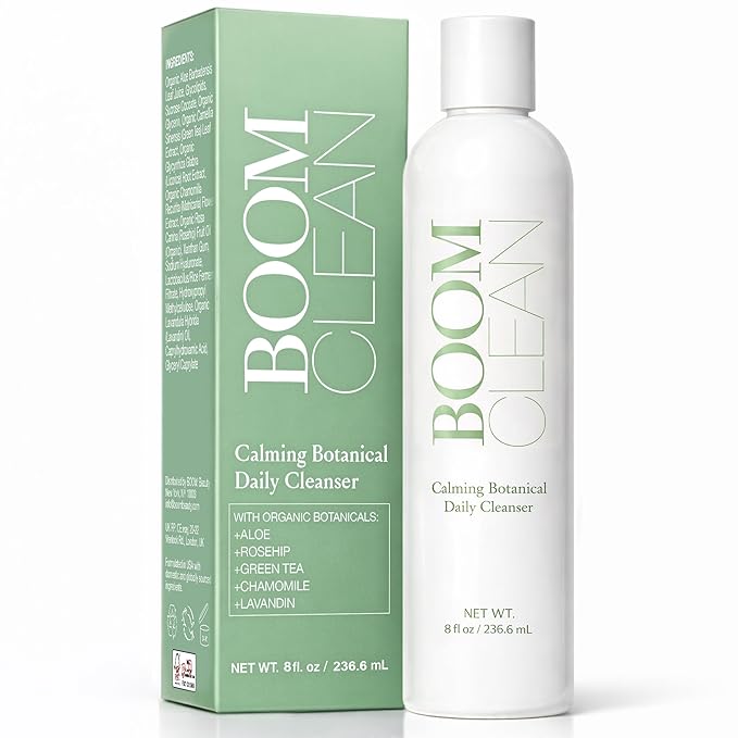 Boom Clean® Face Wash for Women | Calming Botanical Gentle Daily Facial Cleanser | pH-Balanced, Microbiome-Friendly Formula | Hydrating Aloe, Chamomile & Green Tea | Vegan, Cruelty-Free (8 oz)