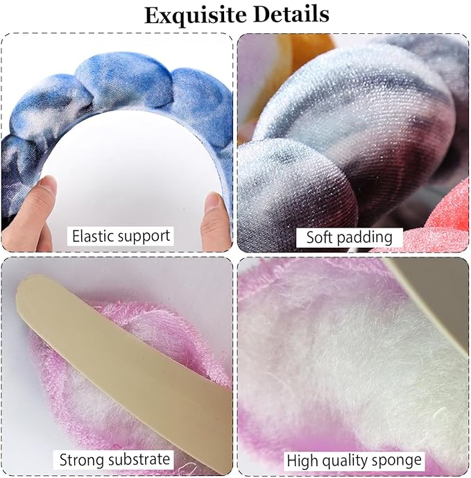 Spa Headbands Puffy Makeup Skincare Headbands for Washing Face or Facial, Terry Cloth Fabric Hairbands for Makeup Removal Shower Skin Treatment(Blue&Purple)