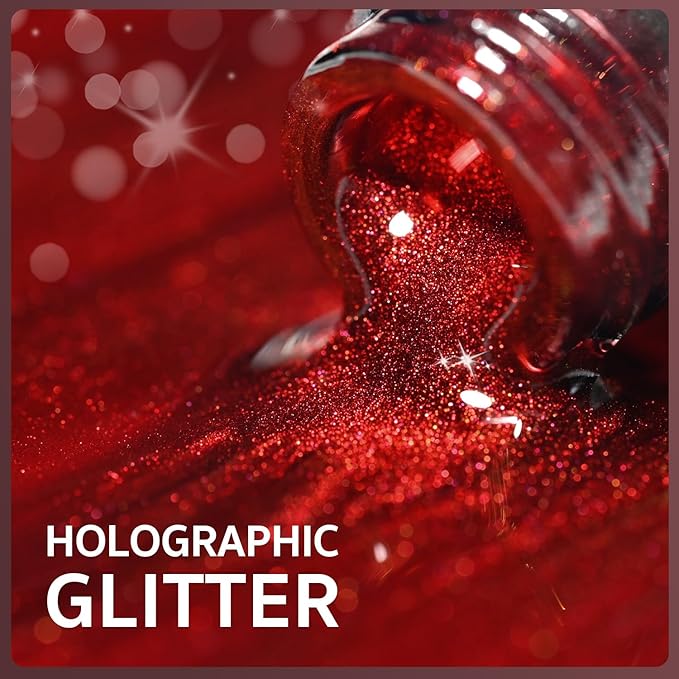 GAOY Glassy Cat Eye Gel Nail Polish, 16ml Glitter Holographic Nail Polish with Magnet, Reflective Translucent UV Gel, 2221 Blood Red