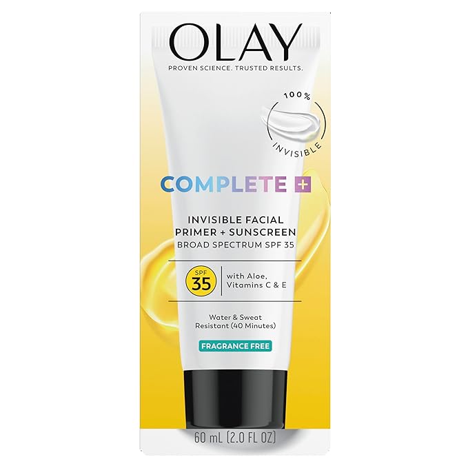 Olay Invisible Facial Primer + Sunscreen SPF 35, Aloe, Vitamin C & E Enriched, Lightweight, Water & Sweat Resistant & 100% Invisible, 2 fl oz