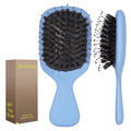 Mini Boar Bristles Hair Bursh, Travel Size Hair Brush for Women Men Kids, Protable Small Hair Brush for Pockets Purses, Mini Detangler Brush for Smooth Add Shine(Blue)