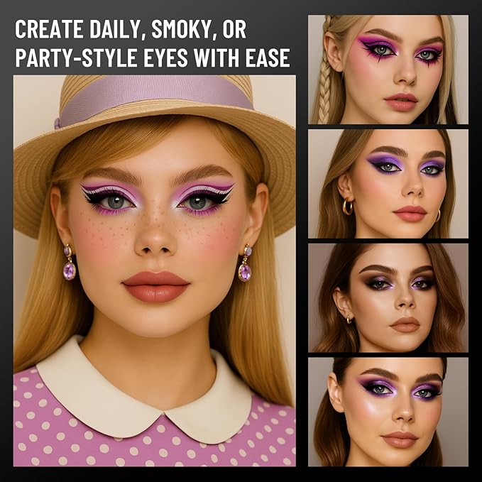 SUSIKEKI Purple Eyeshadow Palette with Mirror Lilac Violet Plum Tones Matte Shimmer Glitter 6 Colors Mini Eye Shadow Pallet Travel Size Highly Pigmented for Fairy Witch Goth Halloween Costume Makeup