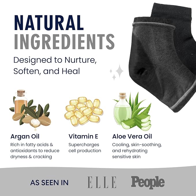 Dr. Frederick's Original Moisturizing Heel Socks for Dry Cracked Heels Treatment - Infused with Olive Oil, Jojoba Oil and Vitamin E - 2 Pairs - Self Care Gifts for Women & Men - Black Argan